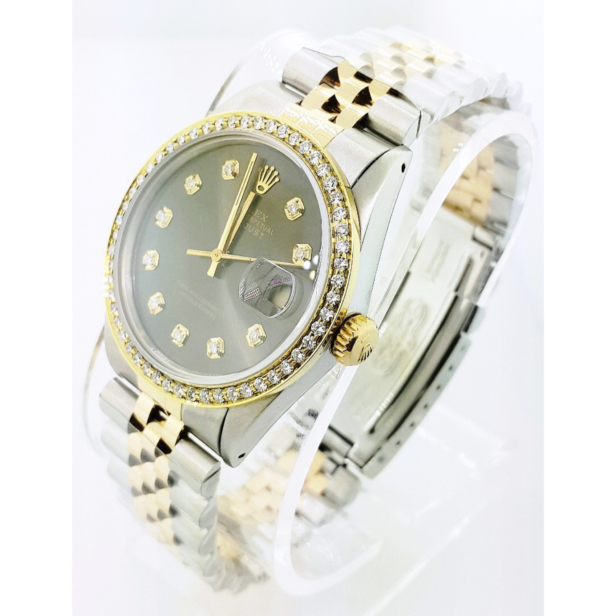 rolex datejust black dial with diamonds